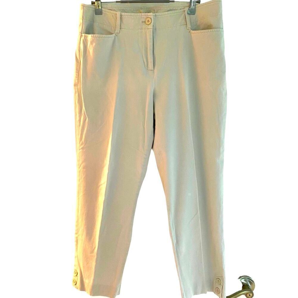Talbots tan cropped pants very stretchy wider lag button detail at cuff 10
C